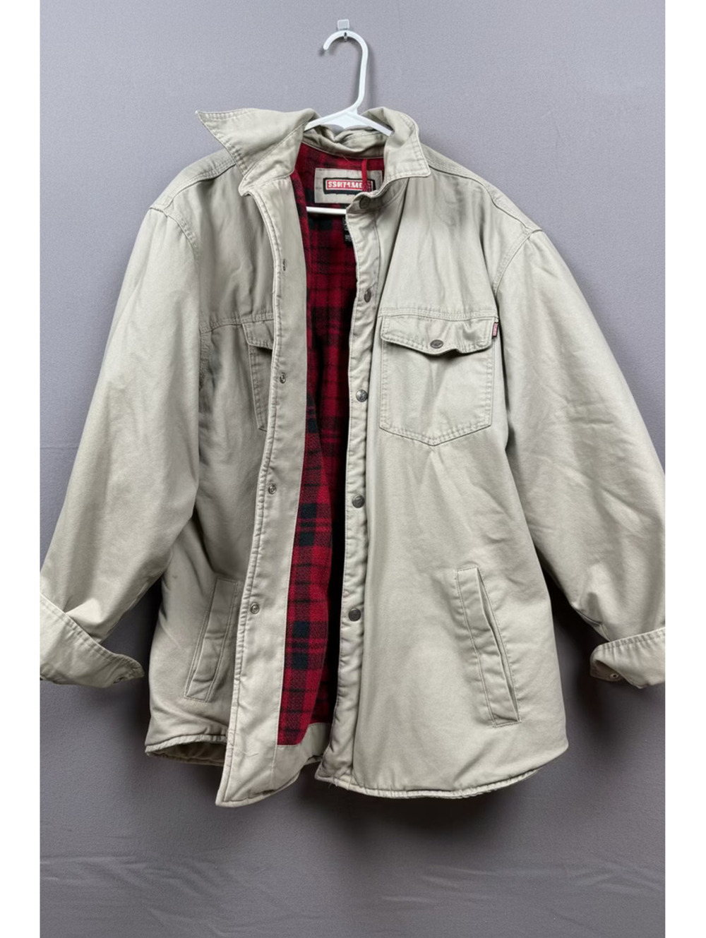 Vintage Craftsman Faded Tan Canvas Plaid-Lined Work Jacket – Men’s XL